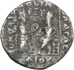 reverse: Kings of Parthia.  Vologases VI (208-228 AD. ).. Bi Tetradrachm. Seleukeia on the Tigris mint. Dated Seleukid Era Diou 465 (October, 153 AD)