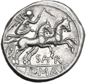 reverse: Atilius Saranus.. AR Denarius, 155 BC