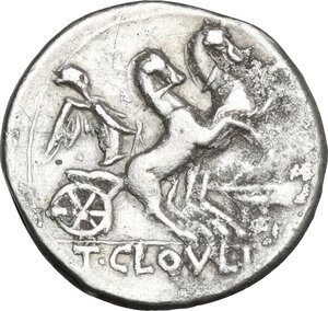 reverse: T. Cloelius.. AR Denarius, 128 BC