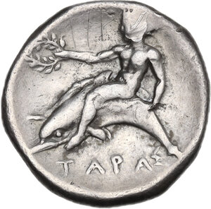 reverse: Southern Apulia, Tarentum. AR Nomos, c. 380-340 BC