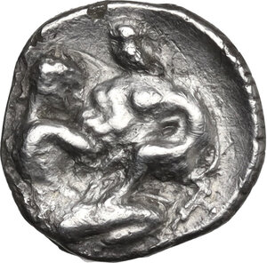 reverse: Southern Apulia, Tarentum. AR Diobol, c. 340 BC
