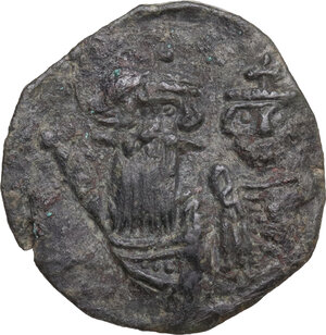 obverse: Constans II, with Constantine IV (641-668). . AE Half Follis, Syracuse mint