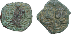 obverse: Constantine V Copronymus with Leo IV (751-775).. Lot of two (2) AE half Follis  from Syracuse mint