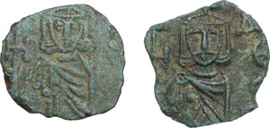 reverse: Constantine V Copronymus with Leo IV (751-775).. Lot of two (2) AE half Follis  from Syracuse mint