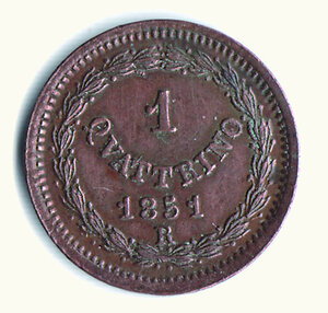 reverse: ROMA - Pio IX (1846-1878) - Quattrino 1851 - Parziale Rame rosso.