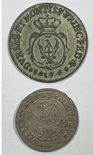 reverse: CARLO EMANUELE III - 7,6 Soldi e 2,6 Soldi