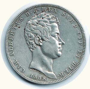 obverse: CARLO ALBERTO - 5 Lire 1838