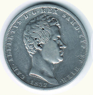 obverse: CARLO ALBERTO - 5 Lire 1837 Ge.