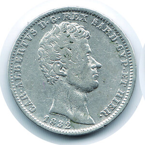 obverse: CARLO ALBERTO - Lira 1832 - Genova