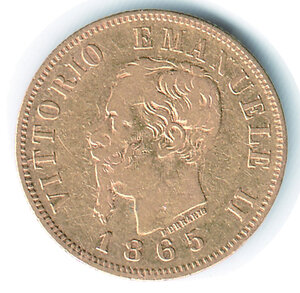 obverse: VITTORIO EMANUELE II - 10 Lire 1865 - Torino - Pagani 478.