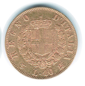 reverse: VITTORIO EMANUELE II - 10 Lire 1865 - Torino - Pagani 478.