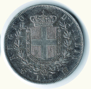 reverse: VITTORIO EMANUELE II - 5 Lire 1865 Torino - Patinata su bei fondi.