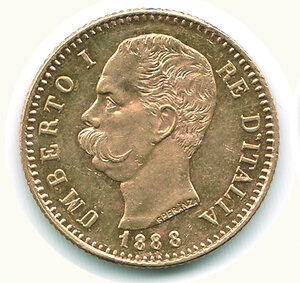 obverse: UMBERTO I - 20 Lire 1888 - Var 1 senza piano di base.