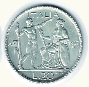 reverse: VITTORIO EMANUELE III - 20 Lire - Littore A. VI 1927 - Iniziale patina.