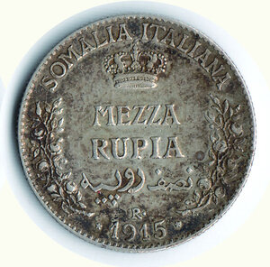 reverse: VITTORIO EMANUELE III - ½ Rupia 1915 - Antica patina.