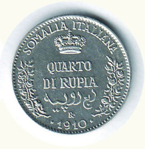 reverse: VITTORIO EMANUELE III - ¼ di Rupia 1910