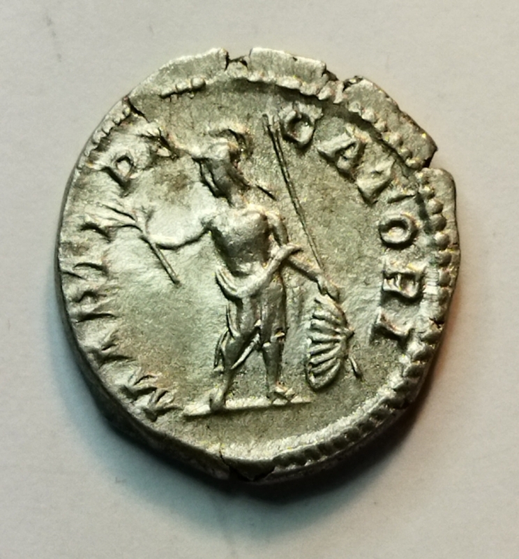 reverse: Caracalla (198-217), Roma. AR Denarius (20 mm. - 3,20 gr.). D.\: ANTONINVS PIVS AVG BRIT; R.\: MARTI PACATORI. RIC 222; Cohen 149. qSPL/BB.
