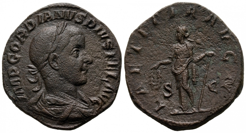 obverse: Gordiano III (238-244). Roma. AE Sestertius (30 mm - 19,3 gr). R.\: LAETITIA AVG. qBB. 