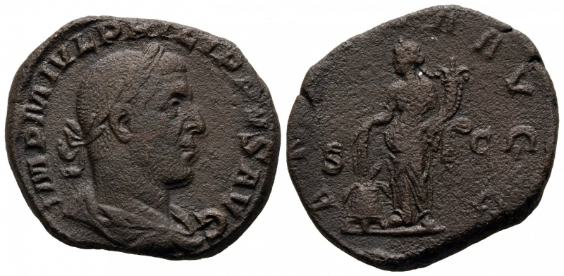 obverse: Filippo I, l’arabo (244-249). Roma. AE Sestertius (28 mm. – 17,2 gr.). R.\: ANNONA AVG. qBB.