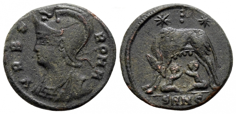 obverse: Costantino I (306-327). Nicomedia. AE Bronzo (2,22 gr.) - R.\: Lupa con Romolo e Remo, sopra 2 stelle. qSPL. 