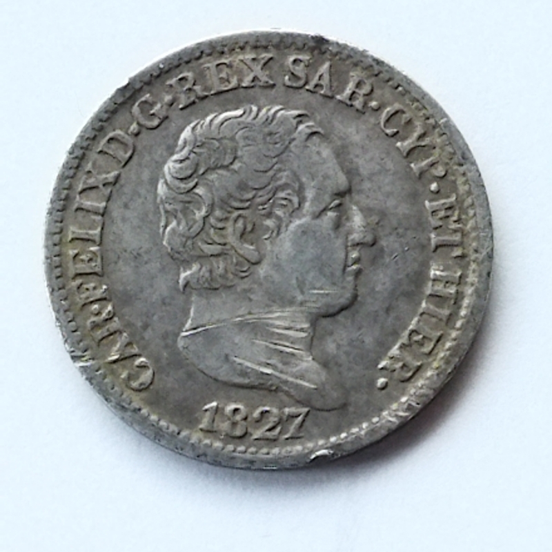obverse: Regno di Sardegna. Carlo Felice. 50 centesimi To del 1827. AG. qBB. NC.
