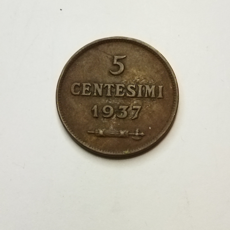 obverse: San Marino.  5 centesimi 1937. Cu. qBB.