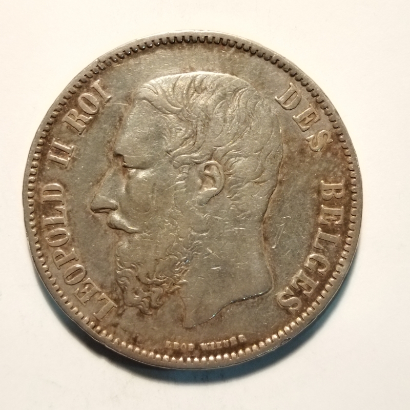 obverse: Belgio. Leopoldo II. 5 Francs 1873. AG. qBB. 