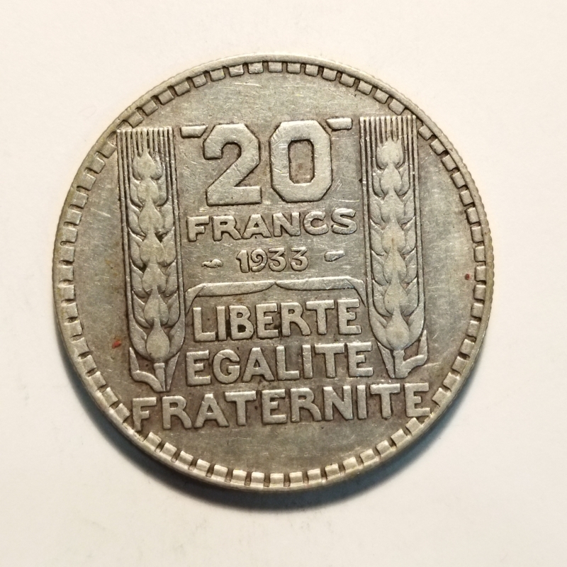 obverse: Francia. 20 Francs 1933. AG. BB.