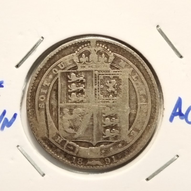 reverse: Gran Bretagna. Half Crown 1891. AG. MB. R1.  In oblò di carta.