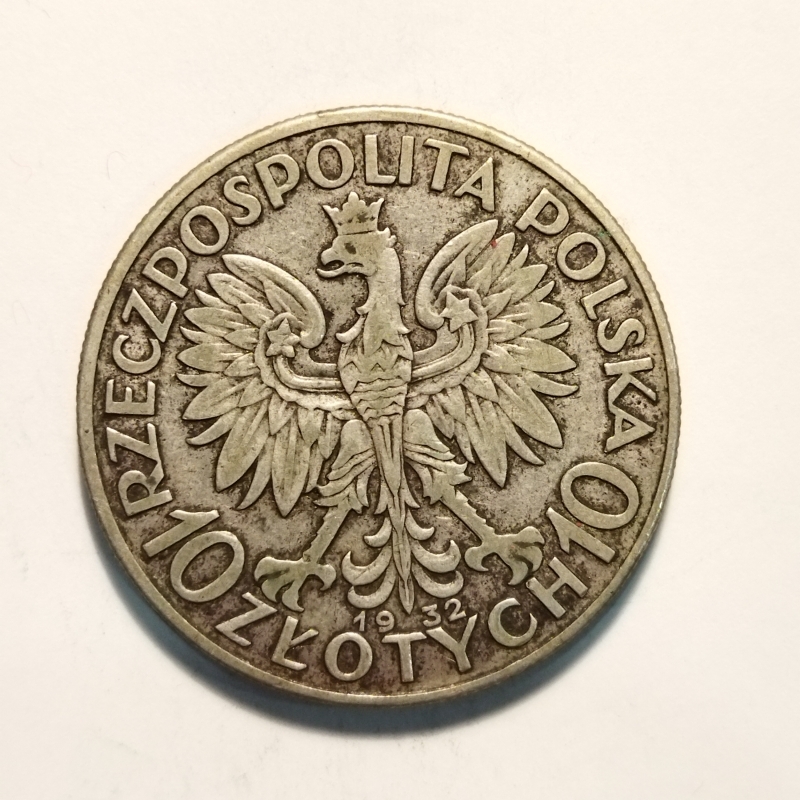 reverse: Polonia. 10 Zloty 1932. AG. BB. NC. 