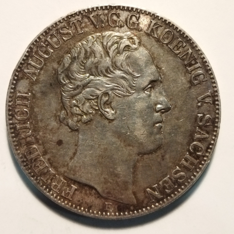 obverse: Sassonia. Fed. Aug. II. 2 Talleri - 3 1/2 Gulden del 1854. AG. BB+. R2.