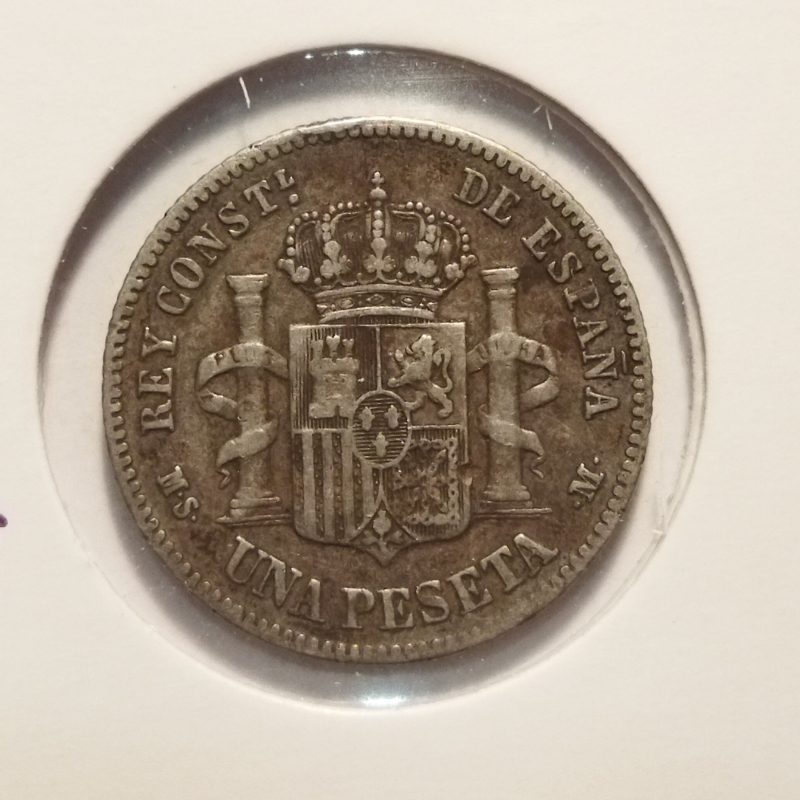 reverse: Spagna. Alfonso XII. 1 Peseta 1863. AG. qBB. NC. In oblò di carta.