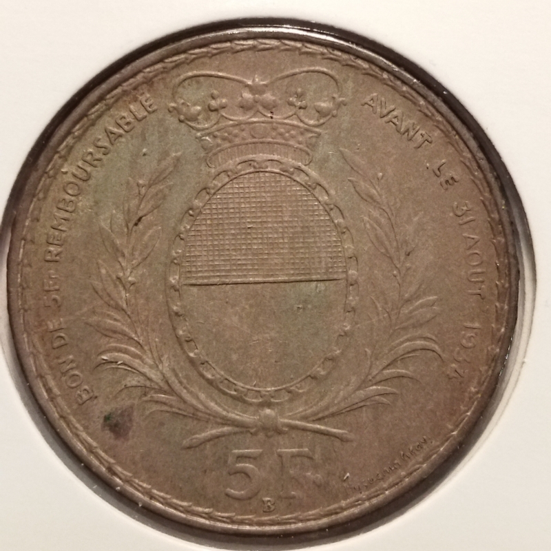 reverse: Svizzera. 5 Fr. 1934. AG. BB.  R1. 