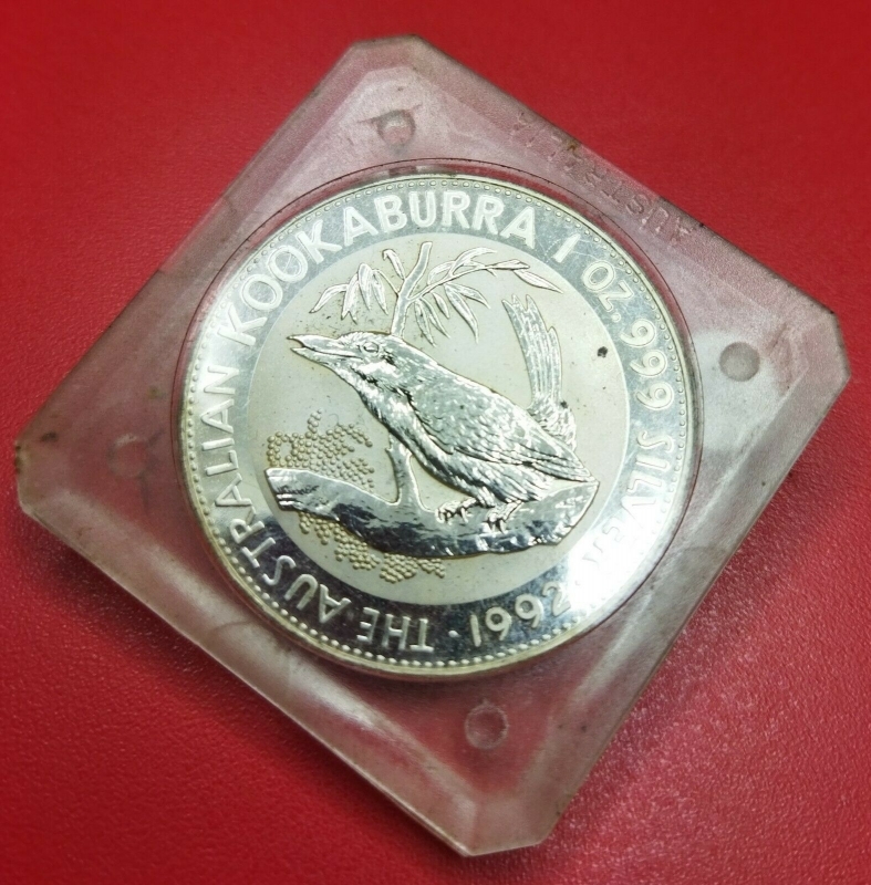 obverse: AUSTRALIA. 1992 – Kookaburra 1 oz.999. AG. Proof. In oblò di plastica.