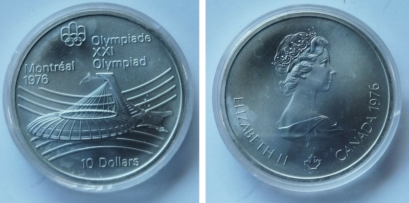 obverse: CANADA  - 10 Dollars 1976 - AG / Olimpiadi Montreal