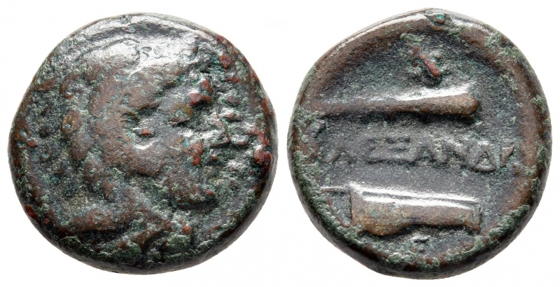 obverse: Alessandro III, re di Macedonia (336-323 a.C). Zecca incerta. AE Bronzo (18 mm. – 7,02 gr.). R.\: arco con faretra. MB. NC.