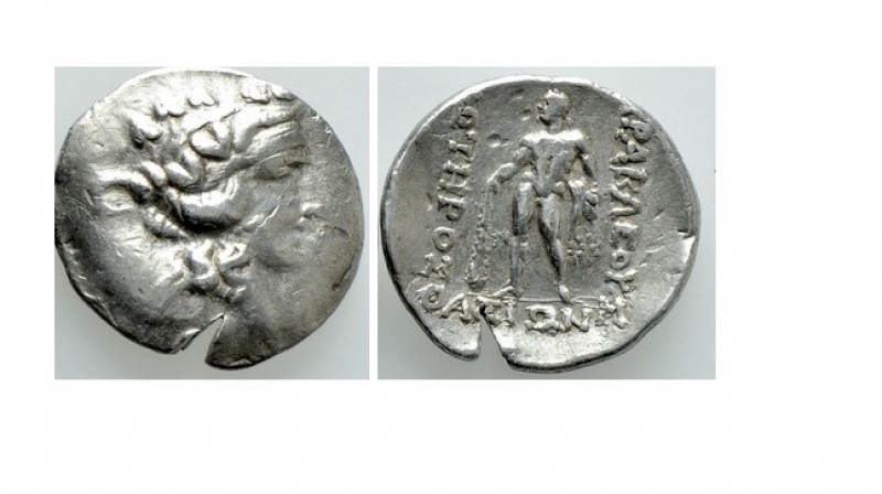 obverse: Thrace, Thasos (399-387 a.C.). AR tetradramma (30,8 mm. - 16,75 gr.). D.\: profilo a destra di Dionysos; R.\: Eracle con pelle di leone e clava. SNG Cop. 1040. qBB. Rara.