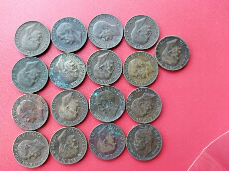 reverse: Lotto “SPIGA” - Regno d Italia - 5 centesimi dal 1920 al 1936, 17 anni diversi, mancano solo gli anni rari. Vedi foto per dettagli e conservazioni. Circolate.