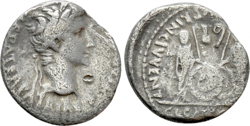obverse: Augusto (27 a.C. - 14), Lugdunum. AR Denarius (3,41 gr – 18 mm.). D.\: CAESAR AVGVSTVS DIVI F PATER PATRIAE. R.\: C L CAESARES AVGVSTI F COS DESIG PRINC IVVENT. I figli Gaius e Lucius. RIC² 207. MB. NC.