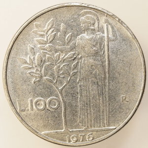 reverse: REPUBBLICA ITALIANA – FALSO D EPOCA – 100 LIRE 1976 – 8,61 GRAMMI