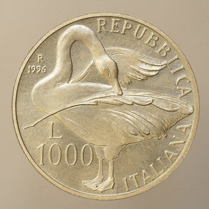 reverse: REPUBBLICA ITALIANA – ARGENTO – 1000 LIRE 1996 EUGENIO MONTALE