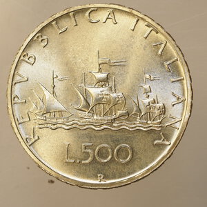 reverse: REPUBBLICA ITALIANA – ARGENTO – 500 LIRE Ag. CARAVELLE DA SERIE ANNUALE  1986