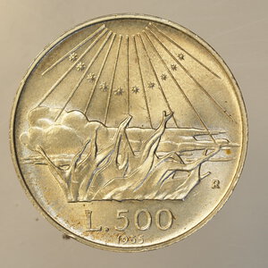 reverse: REPUBBLICA ITALIANA – ARGENTO – 500 LIRE Ag. DANTE 1965