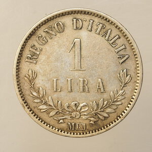 obverse: REGNO D ITALIA – VITT.EM.II – 1 LIRA VALORE 1863 M BB