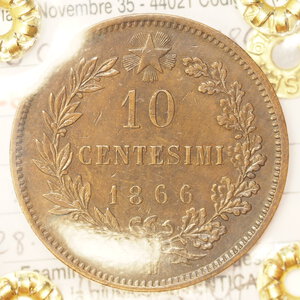 reverse: REGNO D ITALIA – VITT.EM.II – 10 CENTESIMI 1866H BB+ PERIZIATO
