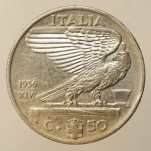 reverse: REGNO D ITALIA – VITT.EM.III – 50 CENTESIMI IMPERO 1936 RARO +BB