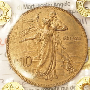 reverse: REGNO D ITALIA – VITT.EM.III – 10 CENTESIMI CINQUANTENARIO 1911 BB+ PERIZIATO