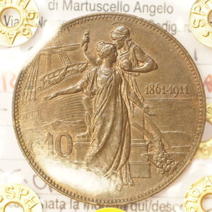 reverse: REGNO D ITALIA – VITT.EM.III – 10 CENTESIMI CINQUANTENARIO 1911 SPL PERIZIATO