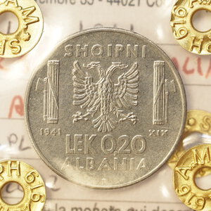 obverse: REGNO D ITALIA – VITT.EM.III – ALBANIA – 20 CENTESIMI 1941 SPL PERIZIATO