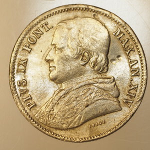 reverse: STATO PONTIFICIO - PIO IX 1846/1870 -  20 BAIOCCHI 1859 - ROMA - ANNO XIV - RARO - FALSO D EPOCA -PESO 4.44GR 